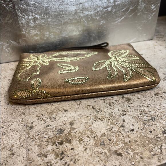 Patricia Nash Italian Leather Biscay Wristlet Bronze Gold Sequin - Picture 3 of 6